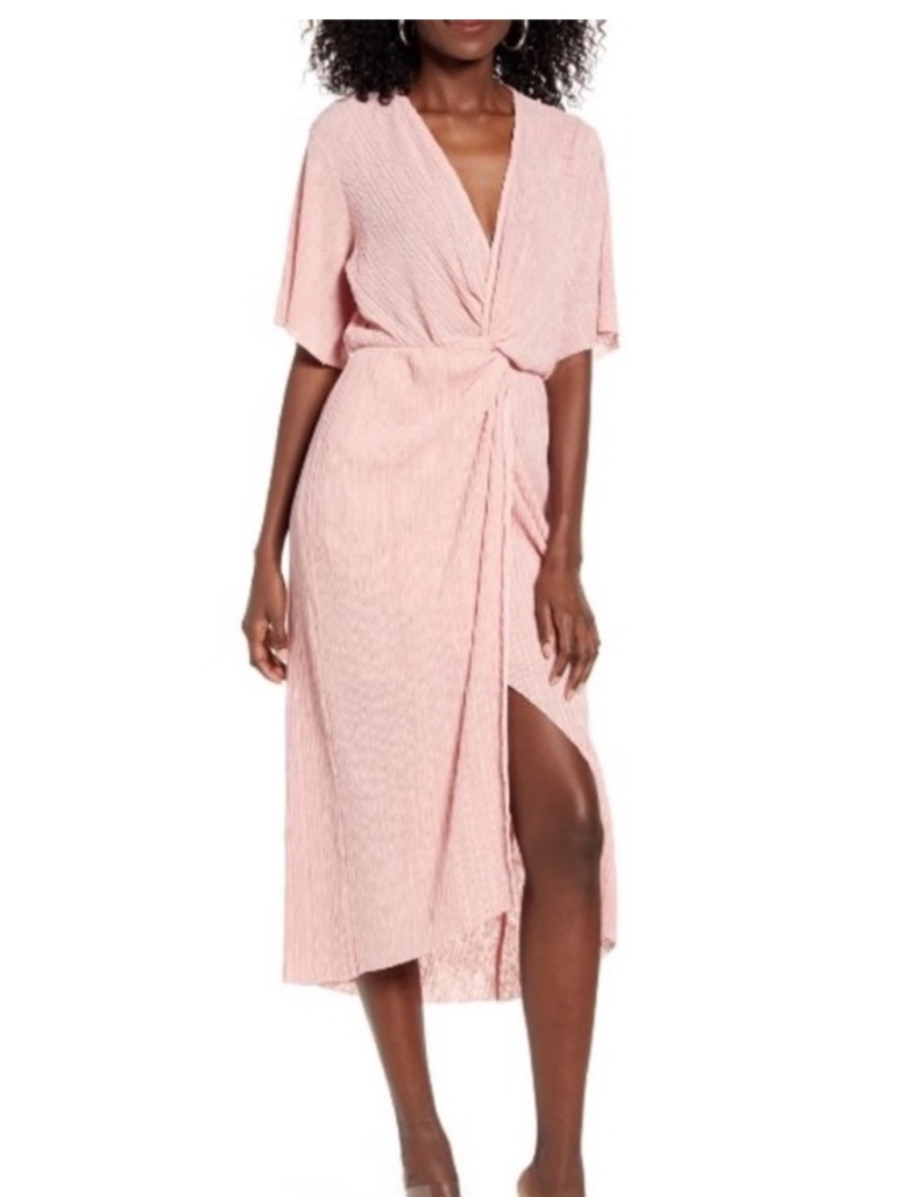 All in Favor Dusty Pink Twist-Front Midi Dress